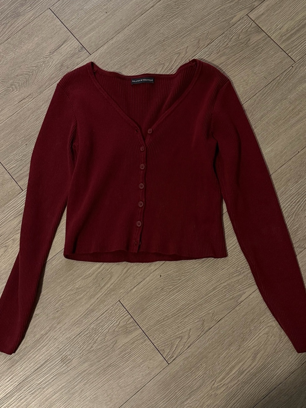 Brandy Melville Deep Red Ribbed Button-Front Cardigan